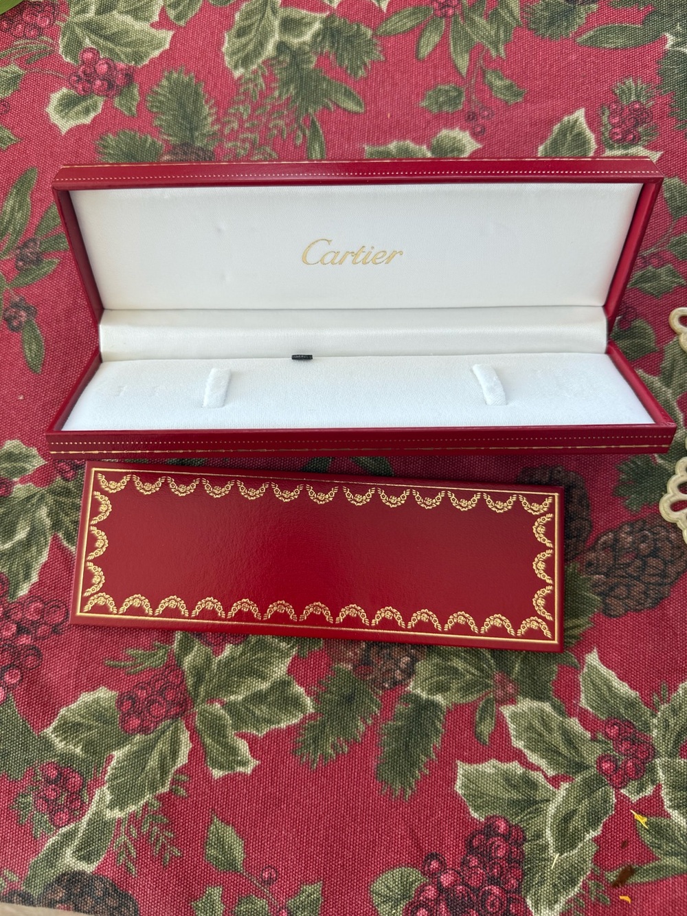 Cartier Red and White Jewelry Box with Gold Accents